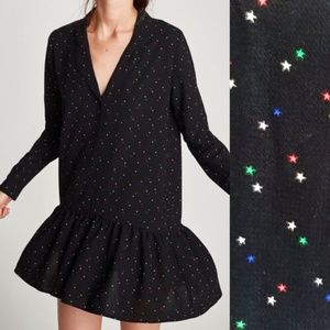 Zara star print drop waist mini dress XS